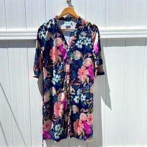 Vera Fishbaugh Floral Button-front Half Sleeve Shirt Dress | Size Medium